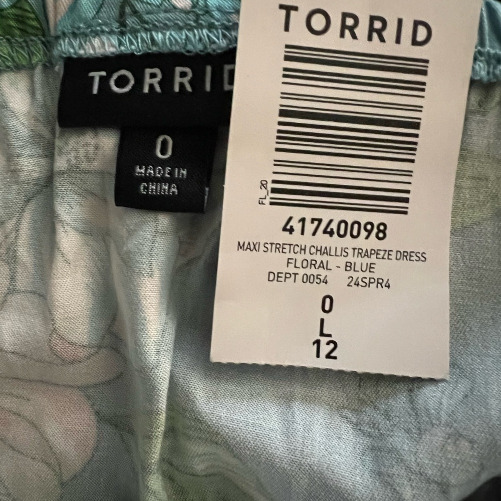 Torrid dress Tea Length Stretch Challis Trapeze Floral Blue Maxi Size 0/L/12 - Picture 2 of 5